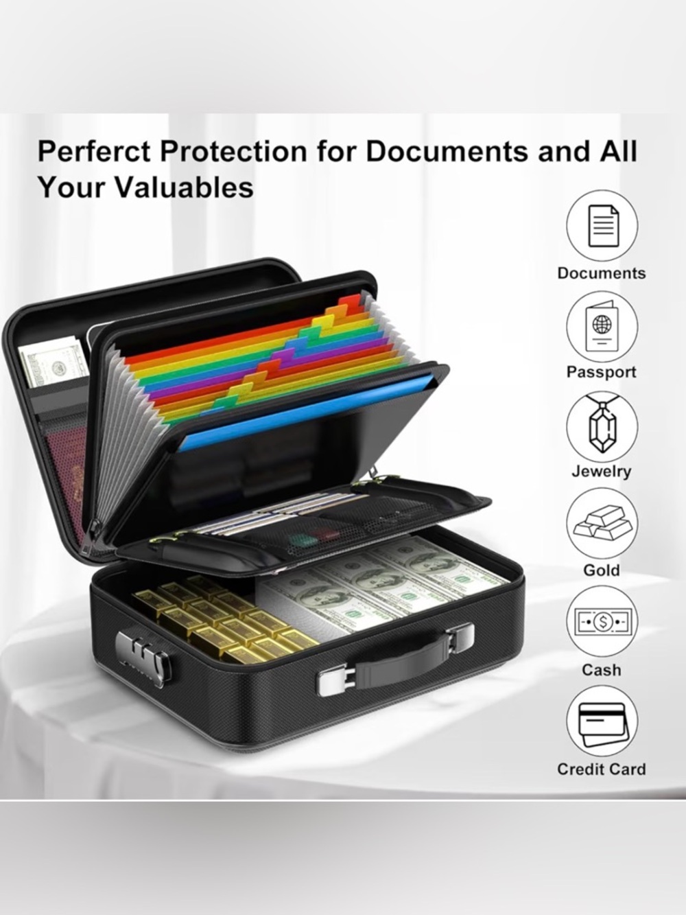 COLOCASE Black Hard Box Fireproof Document Organizer - Picture 5 of 8